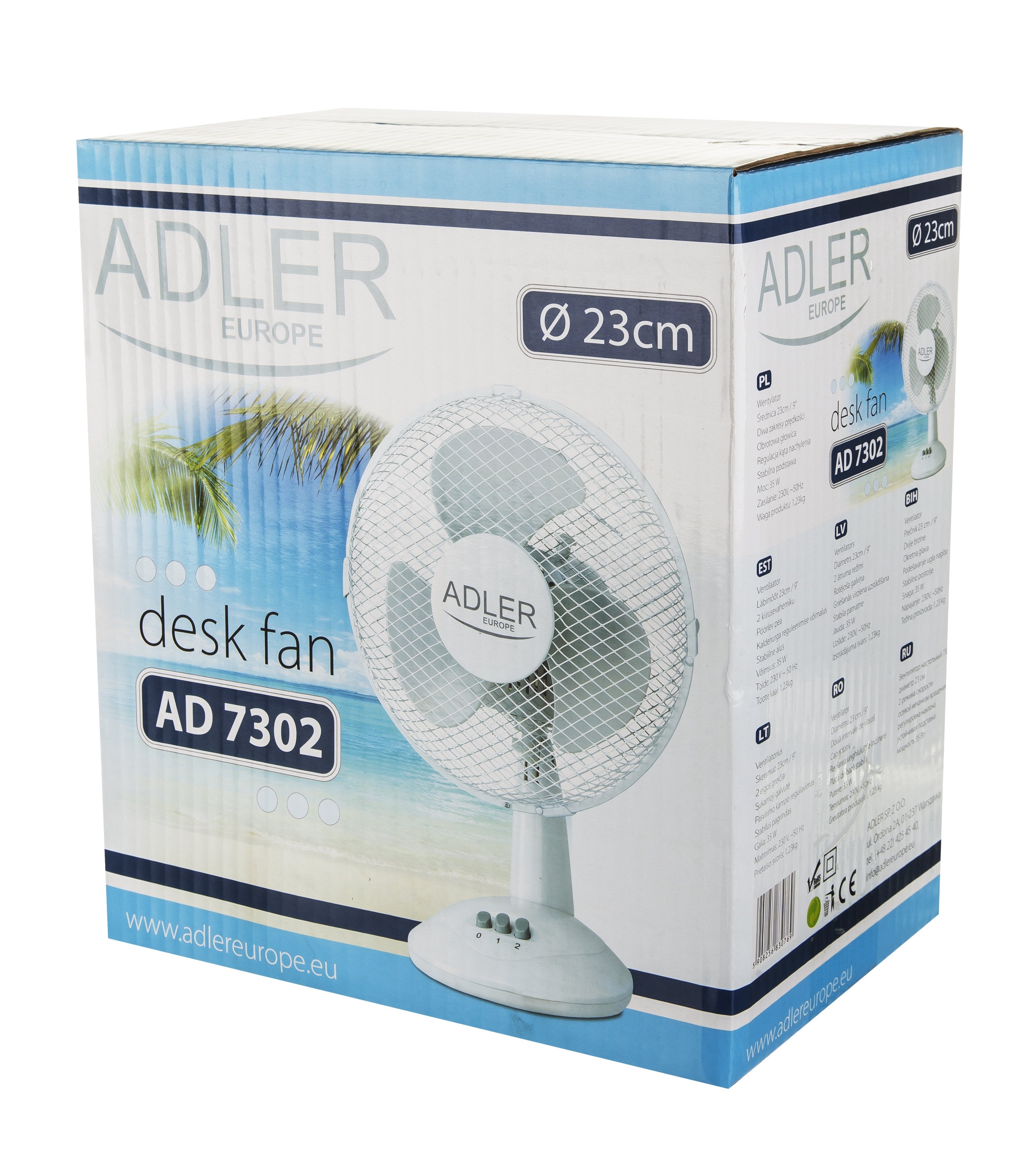 Adler Ad 7302 Desk Fan, Diameter 23cm, 2 Speed Settings, Up-Down Adjustment, Stable Base, Power 35w