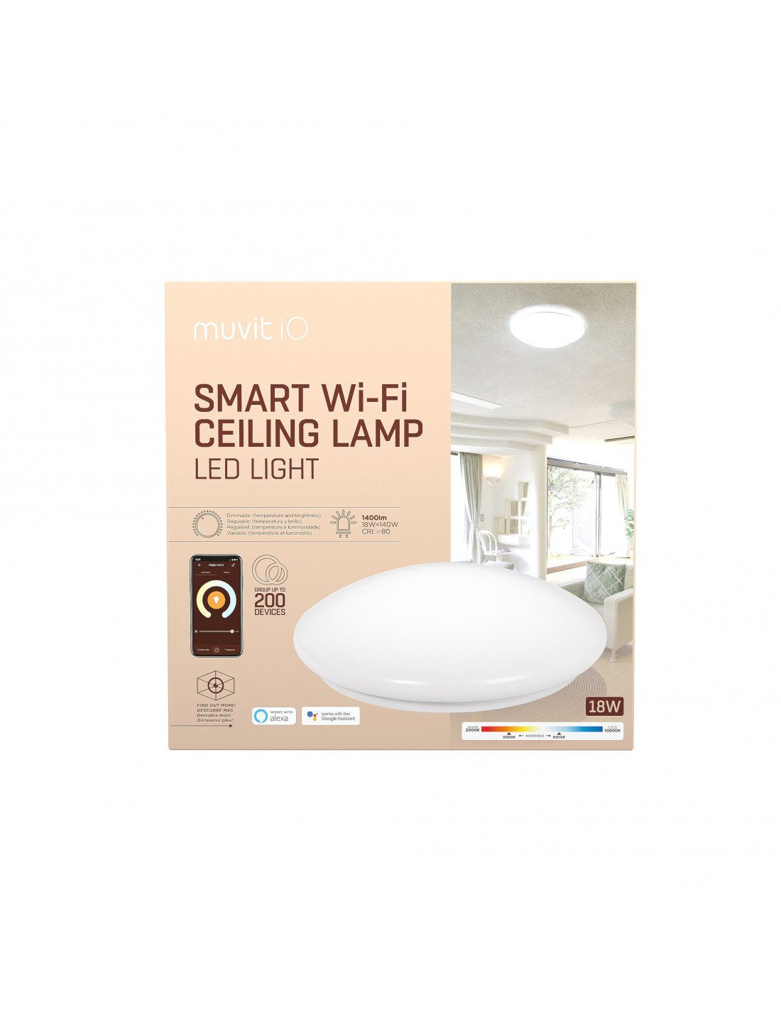 Lámpara De Techo Muvit Iot Miocla001 Wifi 18w 1400lum Compatible Con Asistente De Voz