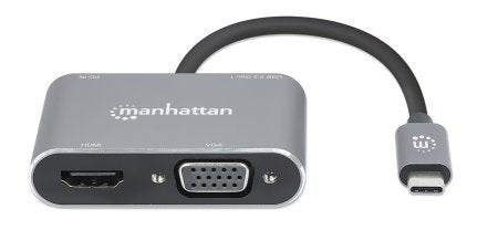Manhattan Docking Station De Usb-C A Hdmi Y Vga, 4 En 1, Con Suministro De Energía