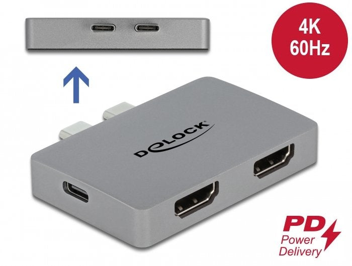 Delock Dual Hdmi Adapter Mit 4k 60 Hz Und Pd 3.0 Für Macbook