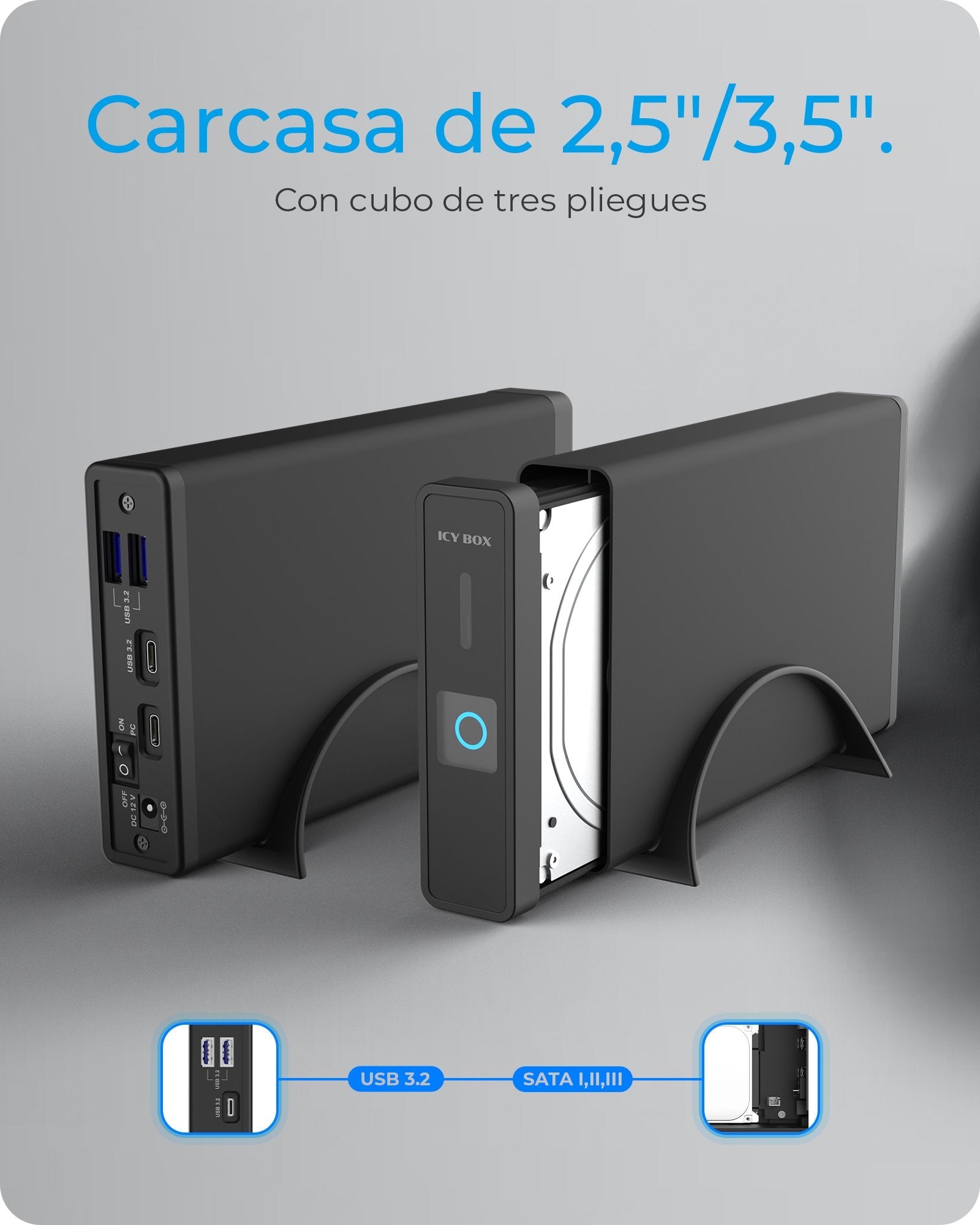 Geh. Icybox Usb 3.2 2,5"+3,5" Sata3 Hdd/Ssd Usb Typ-C M.Hub