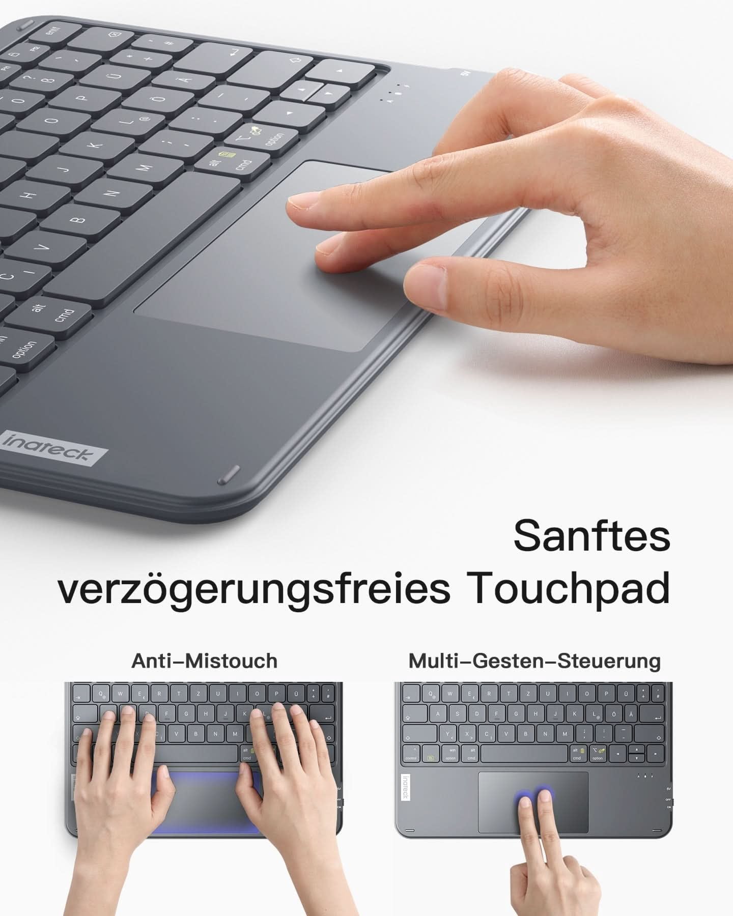 EAN 6976521111799 - Inateck KB01105_GRAY teclado para móvil QWERTZ Bluetooth Gris imagen 4