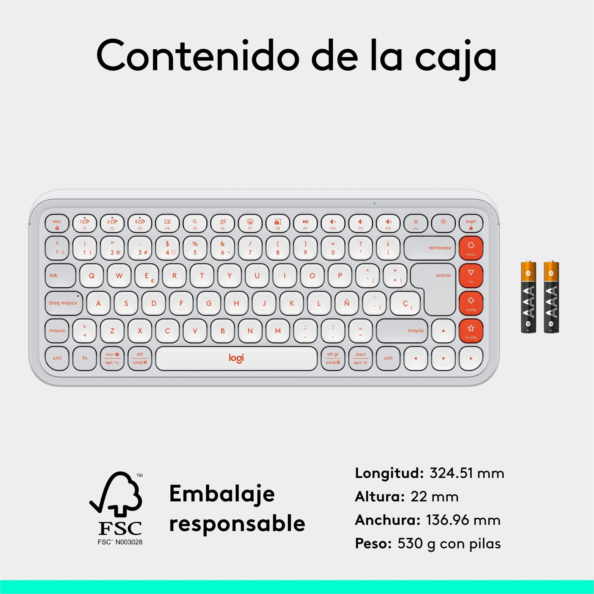 Teclado Esoañol Logitech Pop Icon Keys Inalámbrico Bluetooth Le Qwerty Español Blanco Apagado Naranja