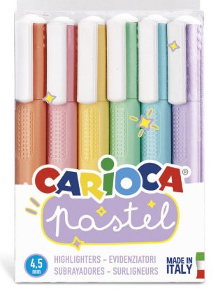 EAN 8003511430337 - Carioca Pastel marcador 6 pieza(s) Punta de cincel Azul, Verde, Naranja, Pastel, Rosa, Púrpura, Amarillo imagen 1