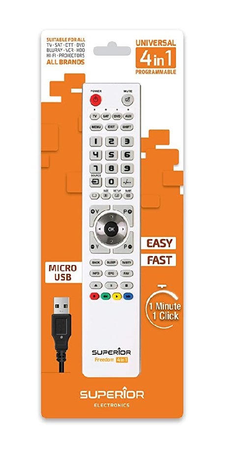Superior Electronics Freedom Micro-Usb Mando A Distancia Dvd/Blu-Ray, Media Player, Proyector, Sat, Altavoz Para Barra De Sonido, Tv Botones