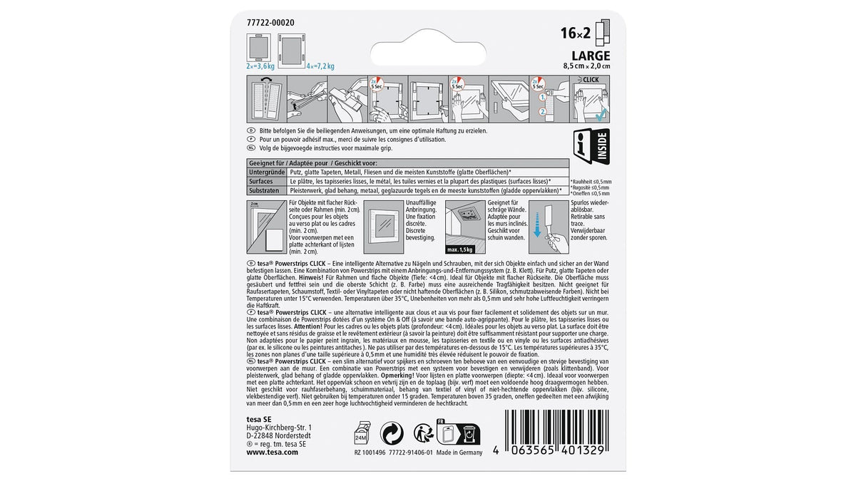 Tesa Powerstrips Click Large Selbstkl. Cinta De Velcro 16x2
