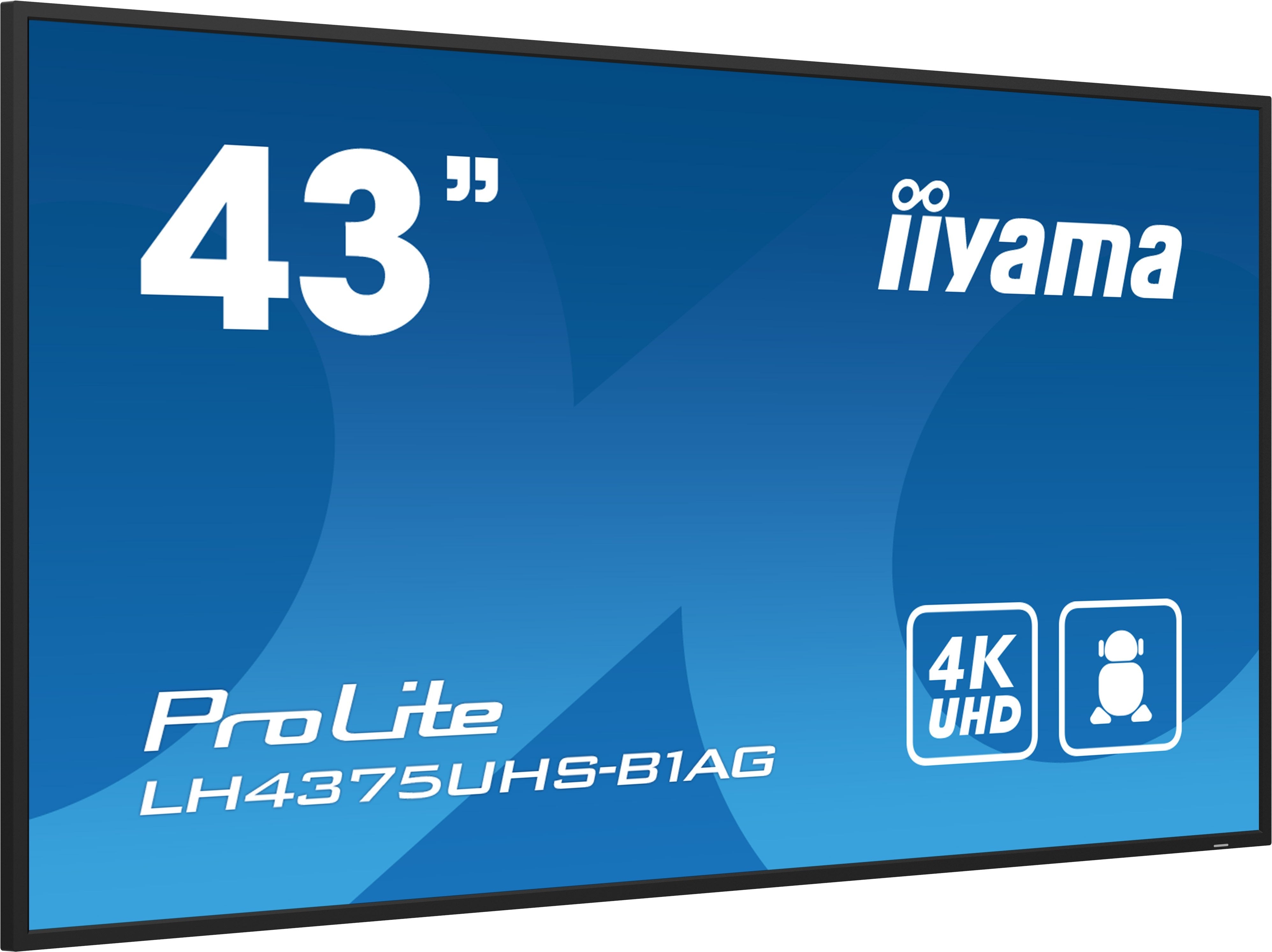 Pantalla De Señalización Iiyama Lh4375uhs-B1ag 42.5" Lcd 500 Cd / M² 4k Ultra Hd Procesador Incorporado Android 8.0 18/7