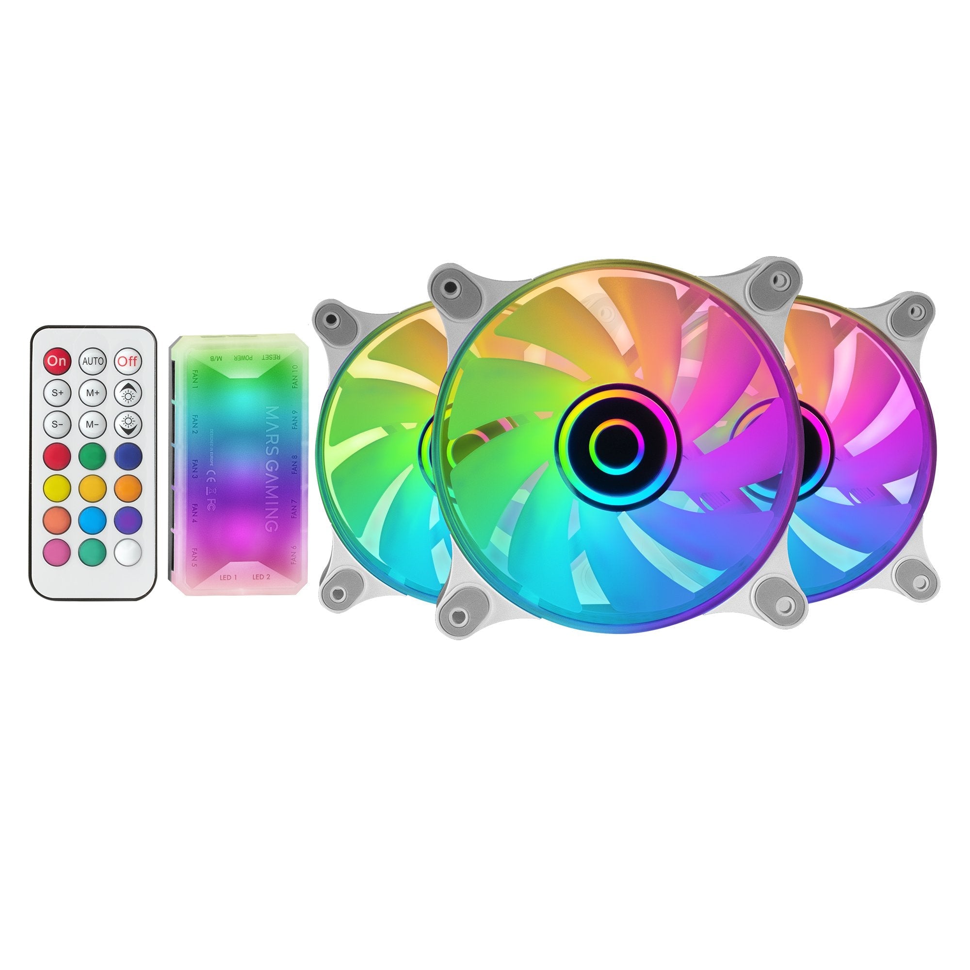 Pack 3 Ventiladores Mars Gaming Mf-3dkitw 12cm + Hub + Mando A Distancia Argb Blanco