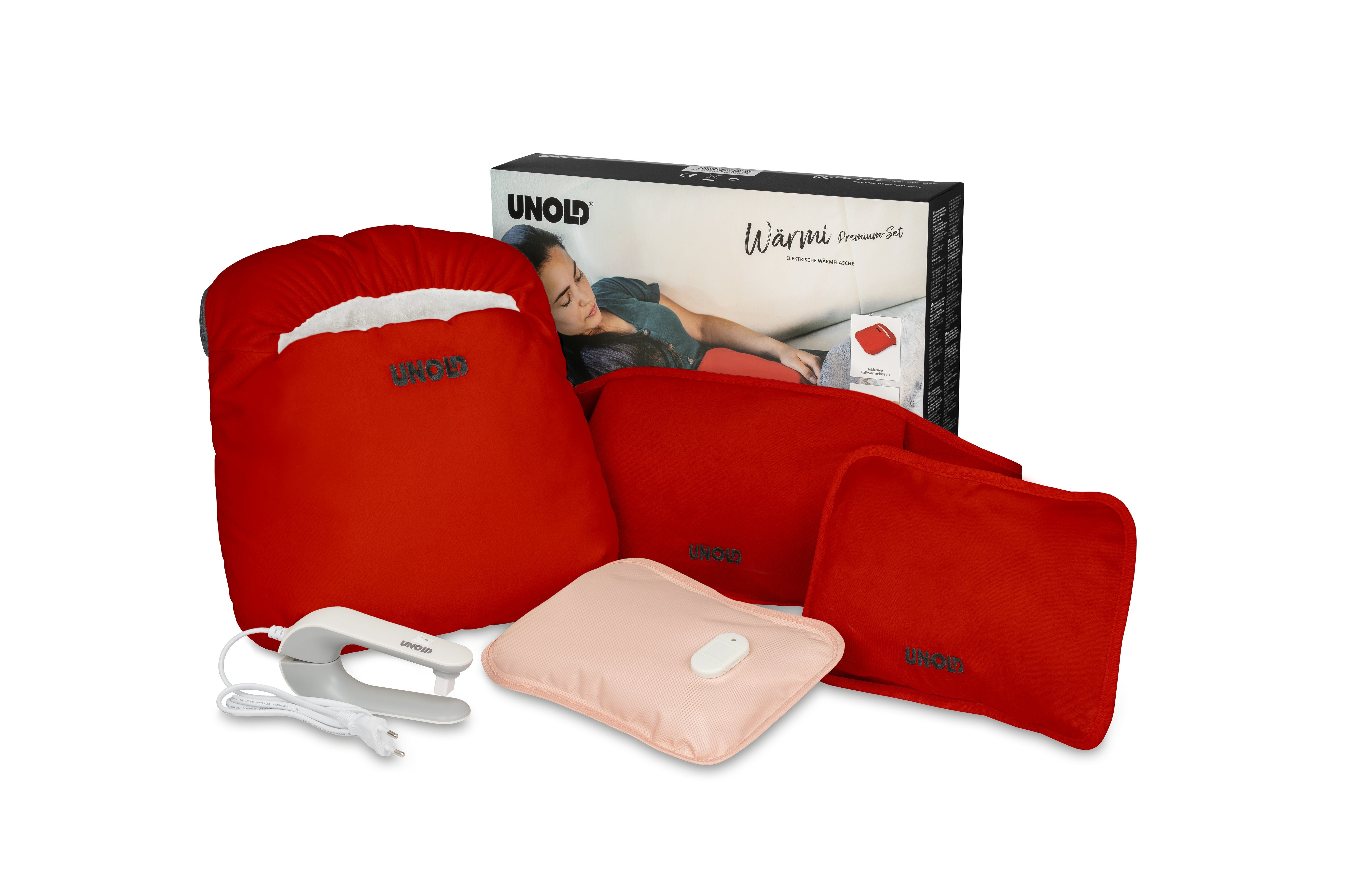 Unold 86023 Wärmi Premium Set Elektrische Wärmflasche Rot
