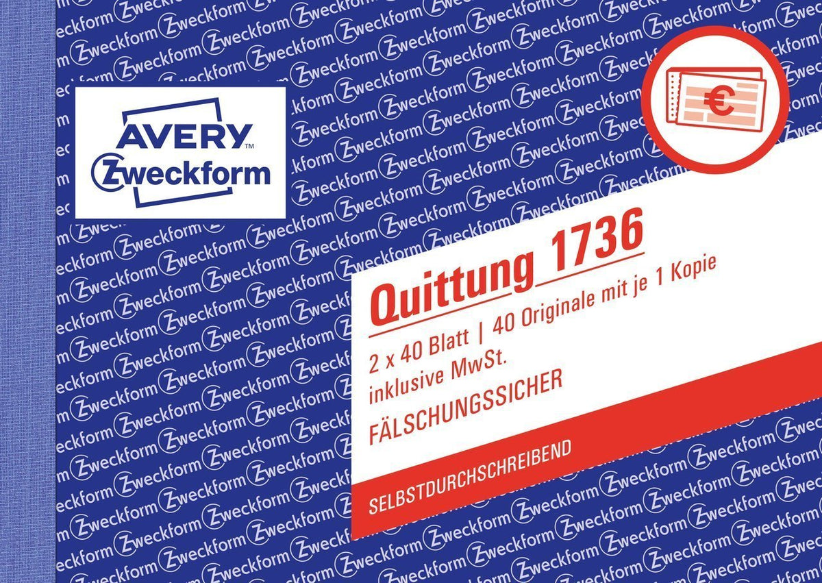 Avery Zweckform Quittung, Incluye. Mwst. Formularbuch 1736, 1 Unidades