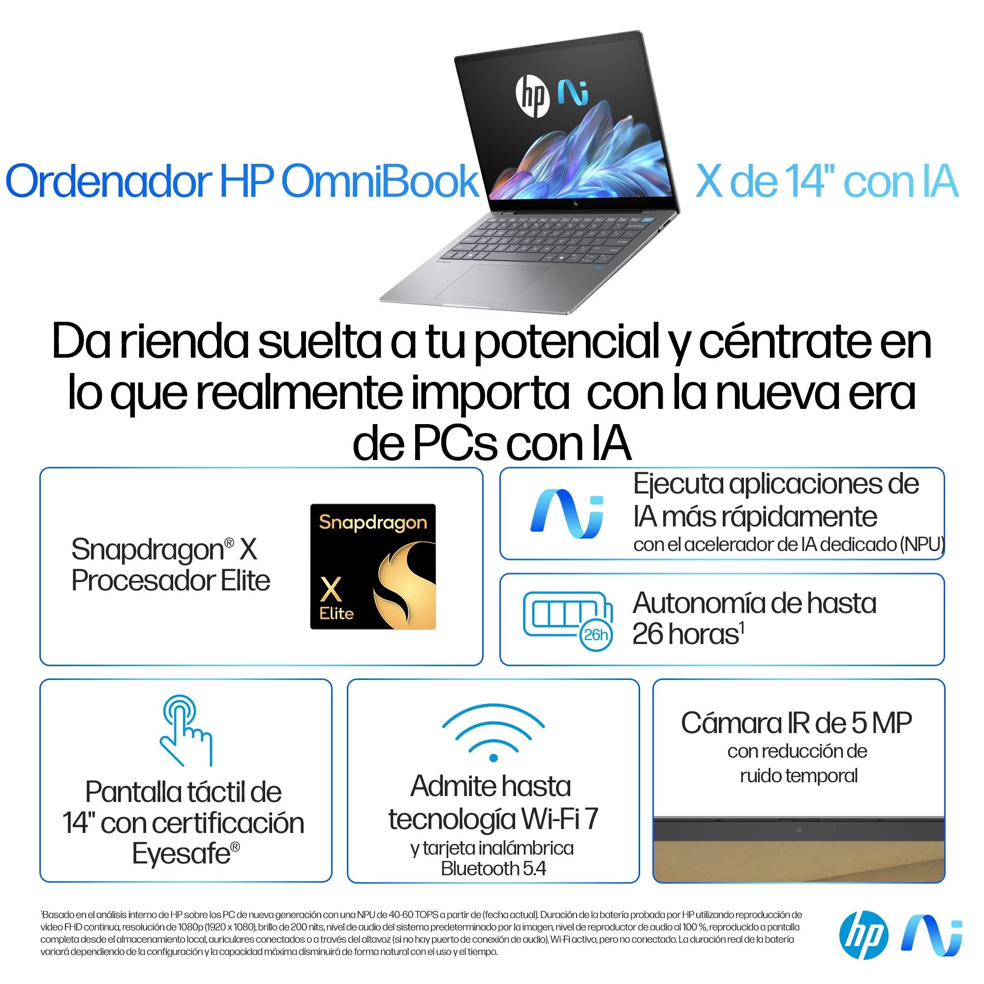 EAN 198701252245 - HP OmniBook X 14-fe0009ns Copilot+ PC Qualcomm Snapdragon X1E-78-100 Portátil 35,6 cm (14") Pantalla tácti imagen 4