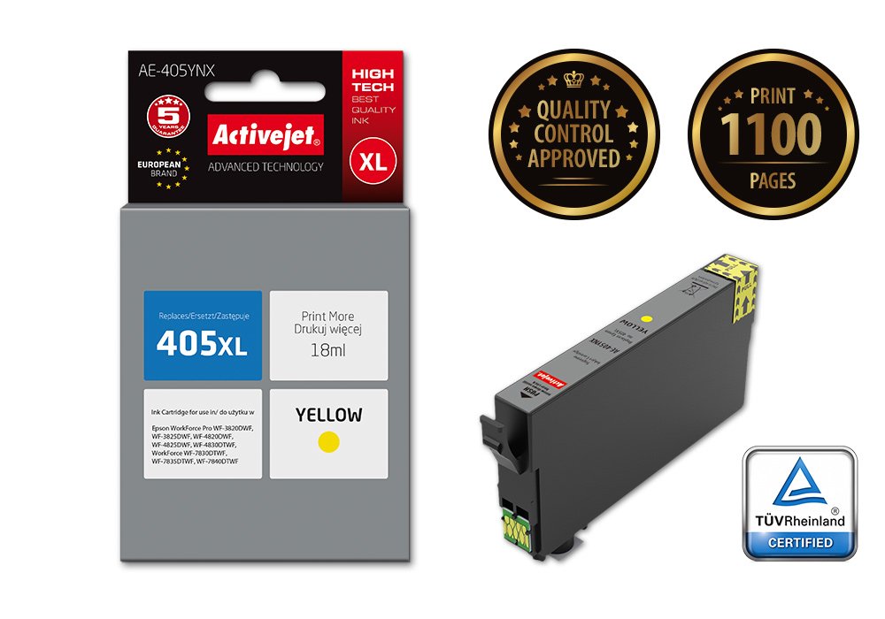 Tinta Activejet Ae-405ynx (Reemplazo Para Epson 405xl C13t05h44010 - Supreme - 18ml - Amarillo)