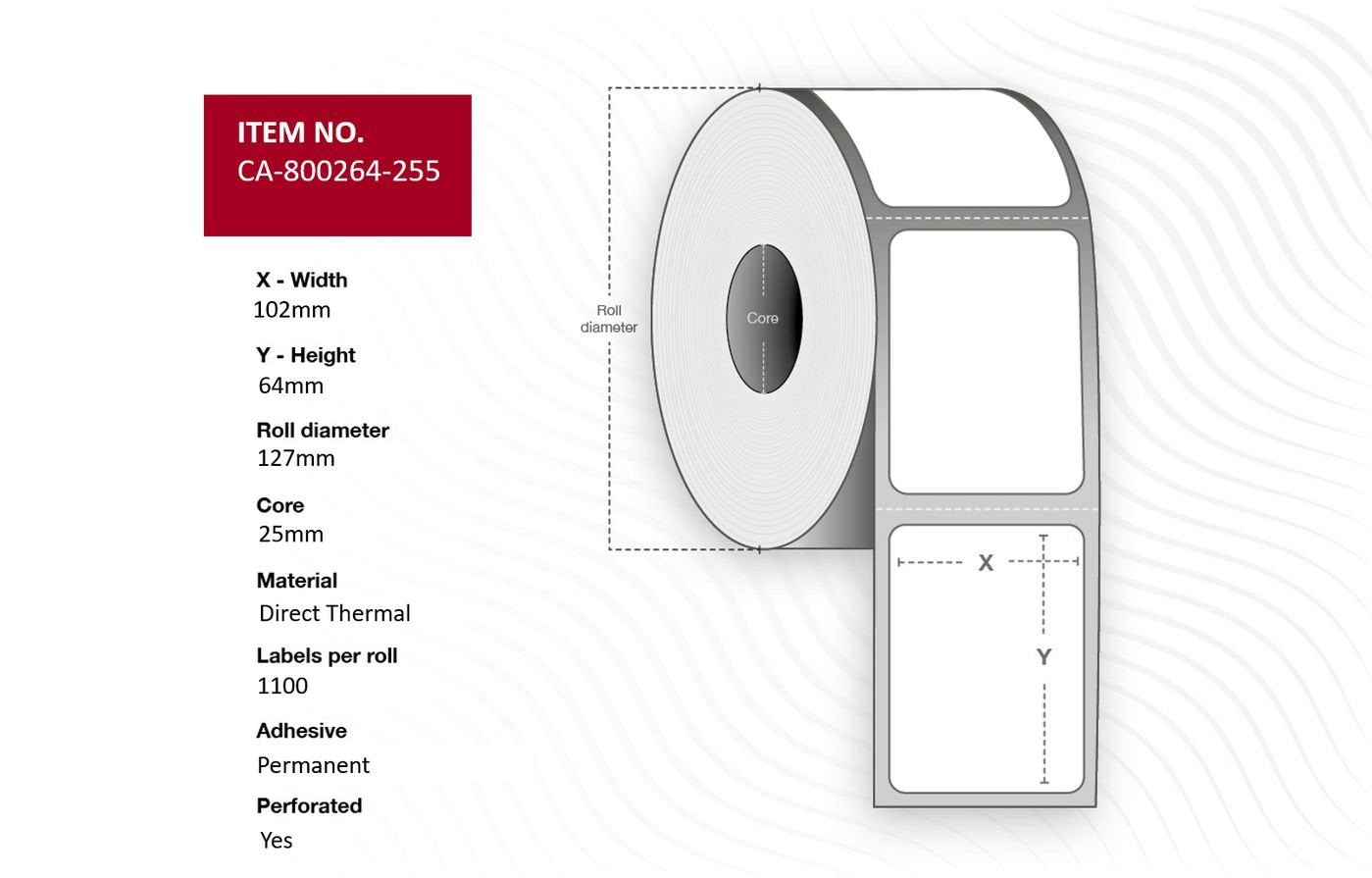 Label 102 X 64mm, Core 25mm, Direct Thermal, Coated,