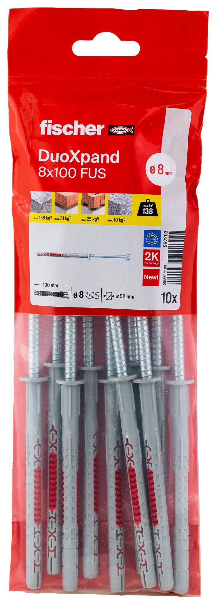 Tacos De Expansión Duoxpand Fus Ø8 X 100 Mm + Tornillos Ø6 X 107 Mm, Bolsa 10 Uds