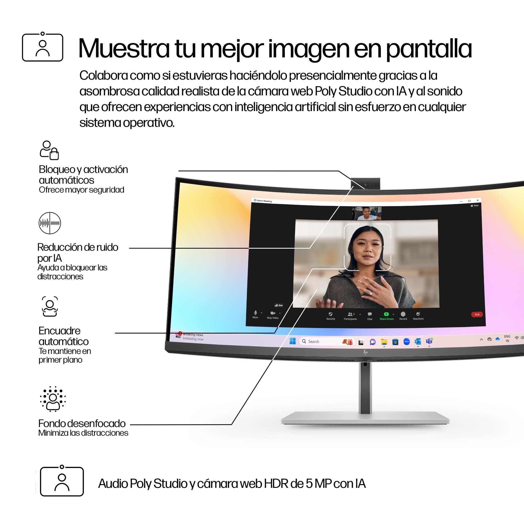 EAN 5715063476611 - HP Series 7 Pro 34 inch WQHD Conferencing Monitor - 734pm pantalla para PC 86,4 cm (34") 3440 x 1440 Pixe imagen 10