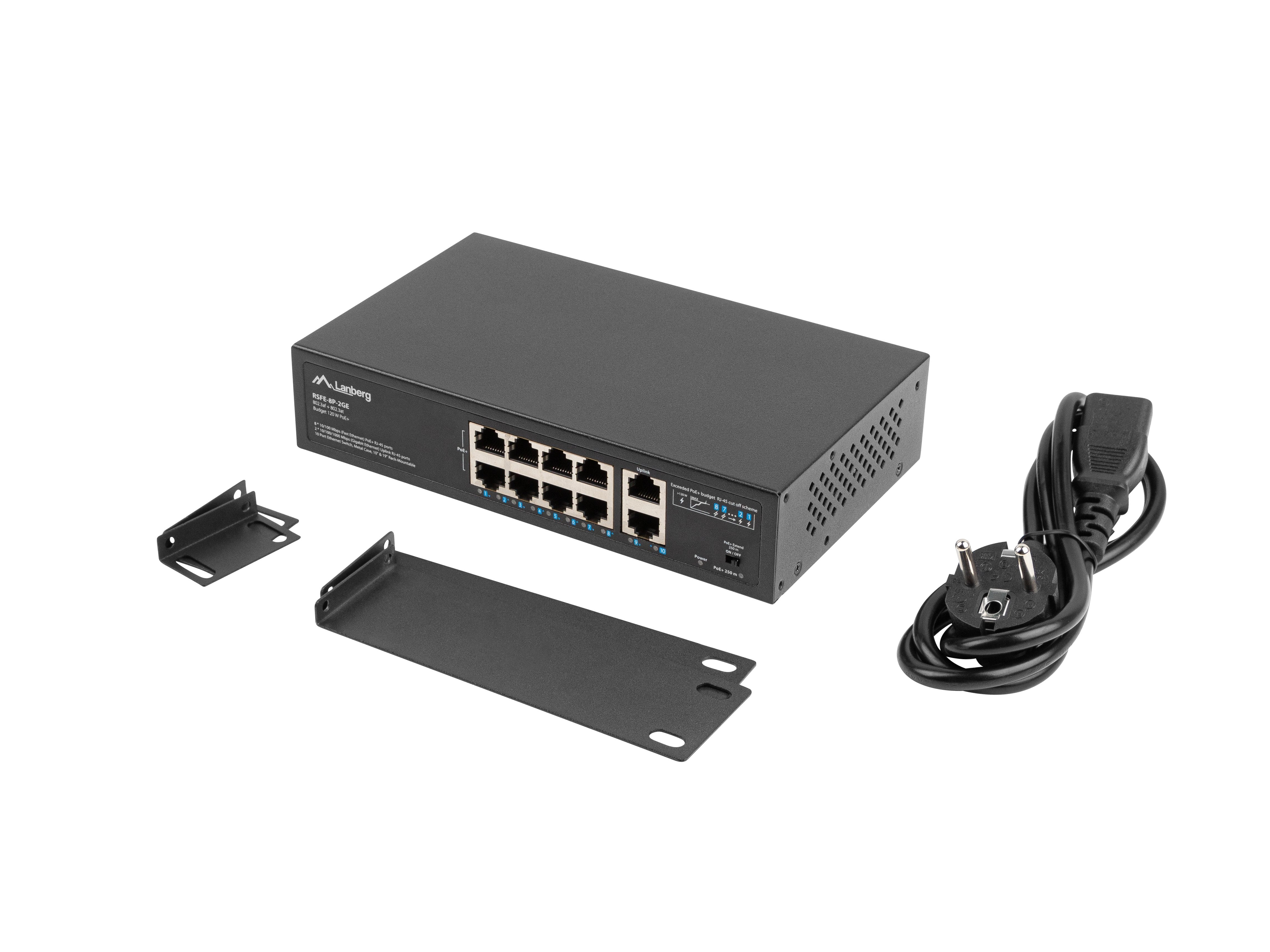 Lanberg Poe+ Switch Rack 10"/19" Rsfe-8p-2ge-120