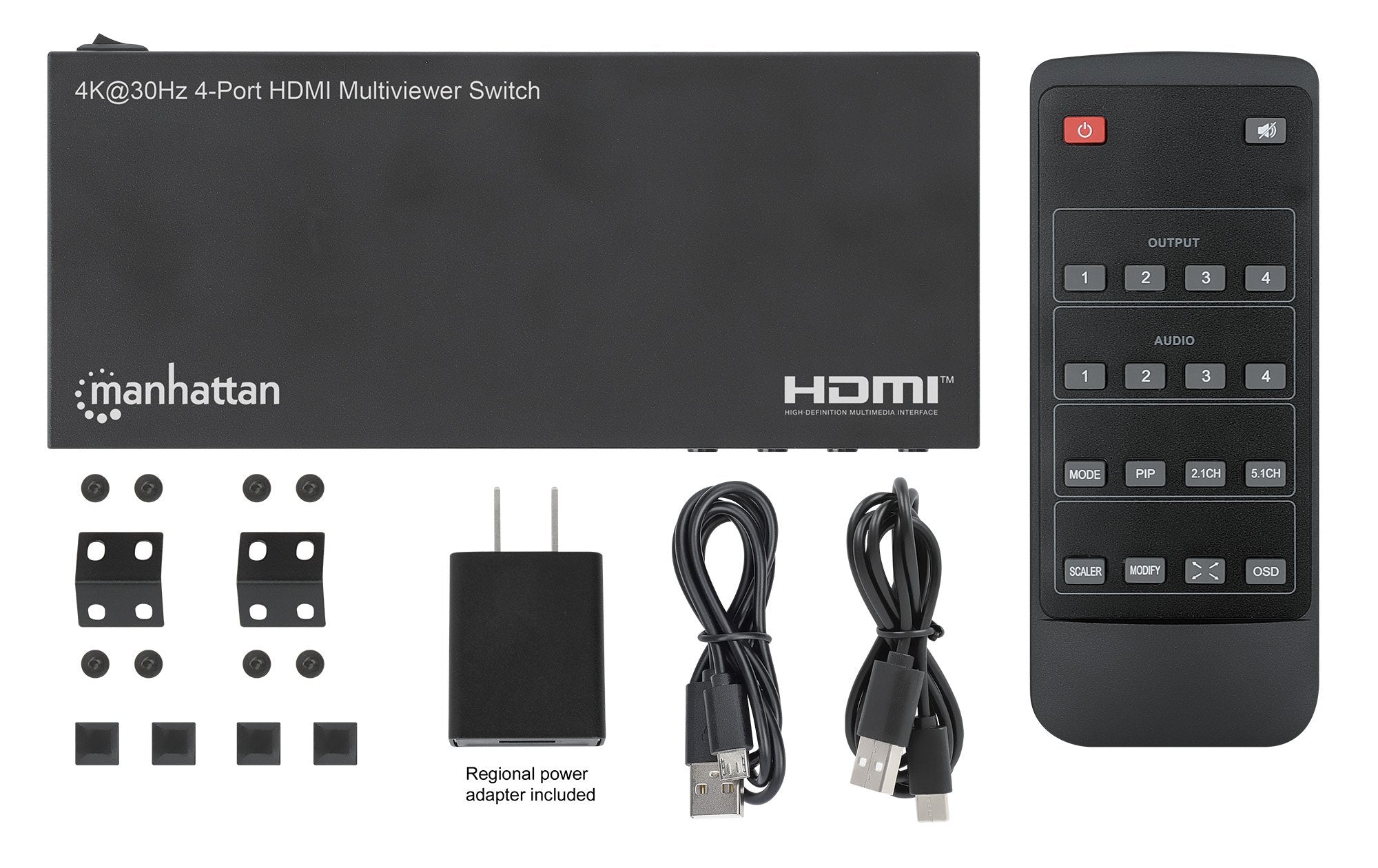 Manhattan 4k 30hz 4-Port Hdmi Multiviewer Switch