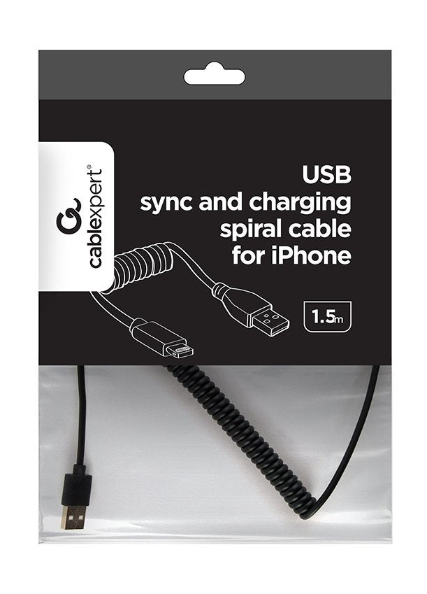 Gembird Cable Usb A Lightning Espiral Para Iphone 1.50m Negro Cc-Lmam-1.5m