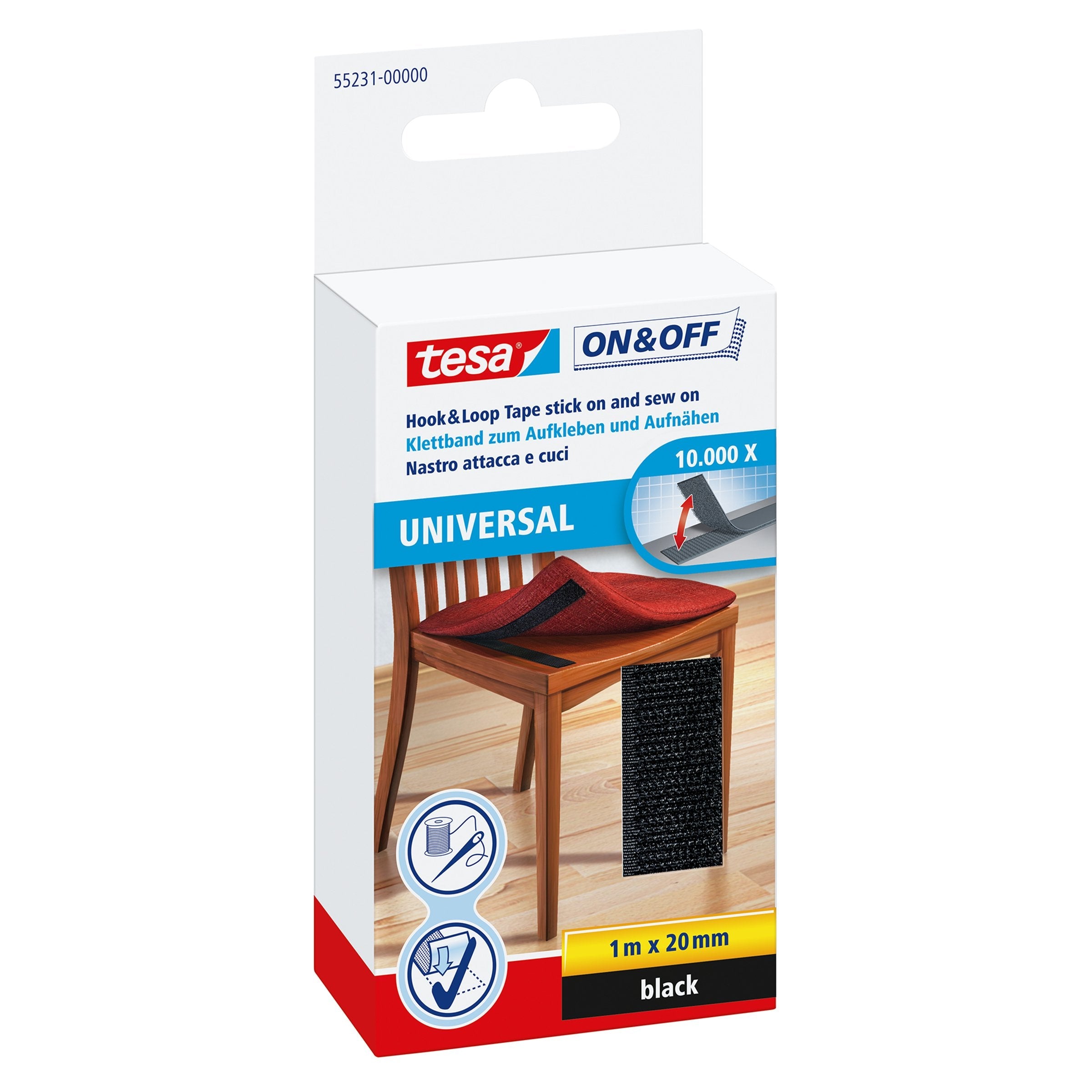 Tesa On&Off Klettband Aufkleben&Aufnähen 20mmx100cm 6mk Sch