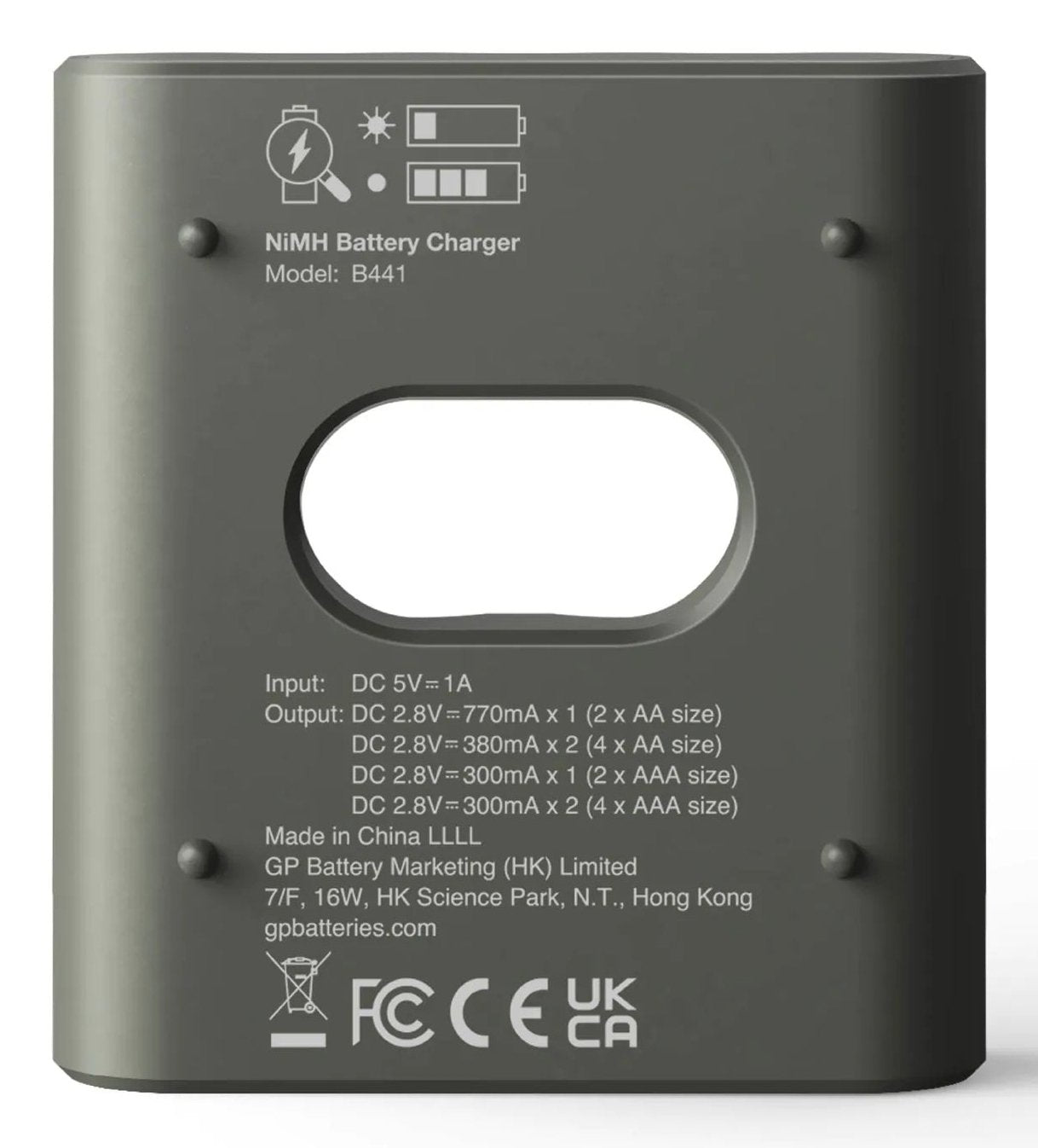 Cargador Gp Recyko B441 Modelo Usb De 4 Puertos Incl.4xaaa Nimh 850mah