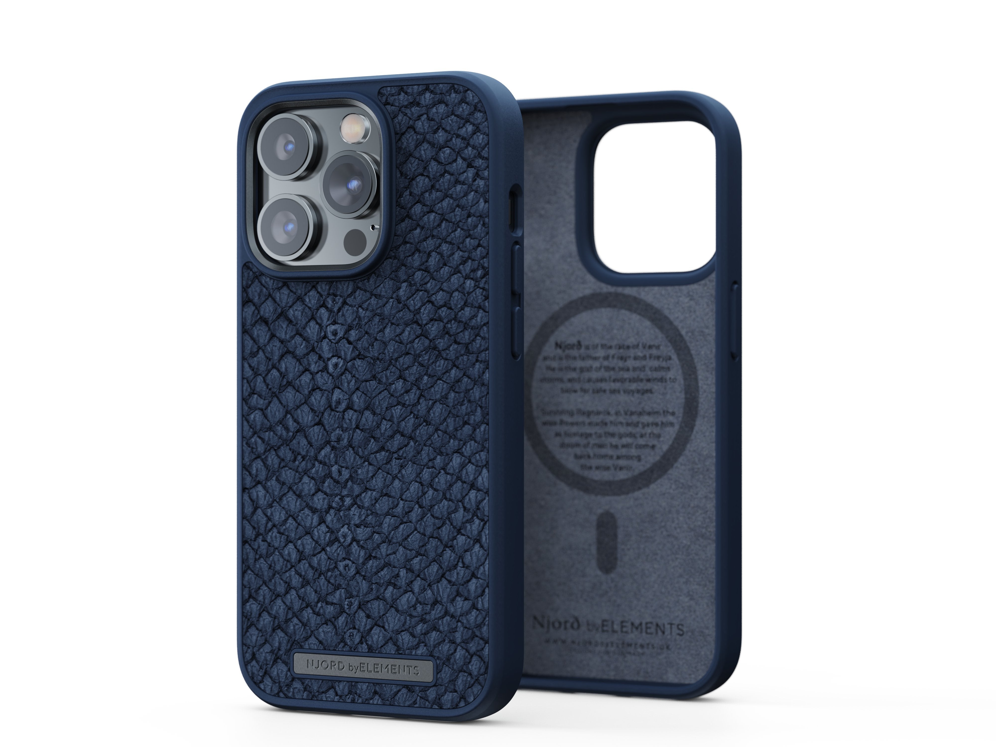 Njord Byelements Salmon Leather Magsafe Case - Iphone 14 Pro -Blue