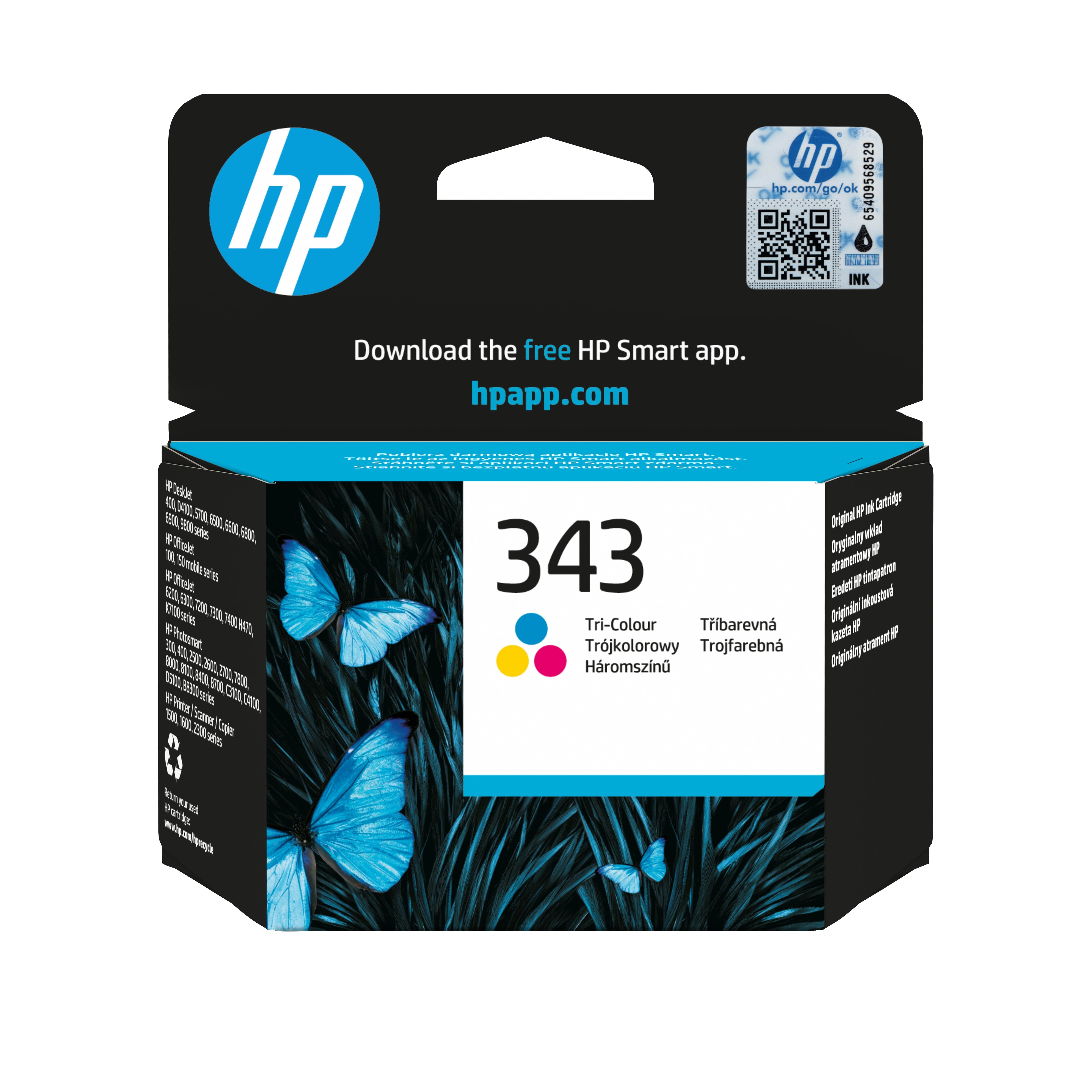 EAN 0829160180236 - HP 343 Tri-color Original Ink Cartridge cartucho de tinta 1 pieza(s) Rendimiento estándar Cian, Magenta, imagen 1