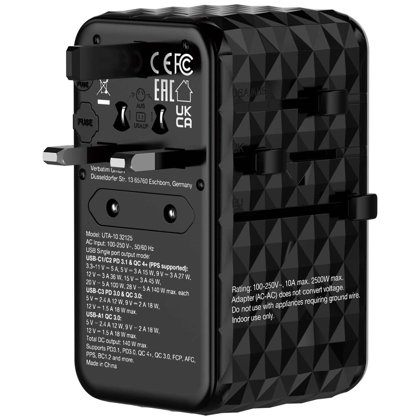 Verbatim Gan Iii Uni.Travel Adap 140w Welt-Zu-Welt Uta-10 32125