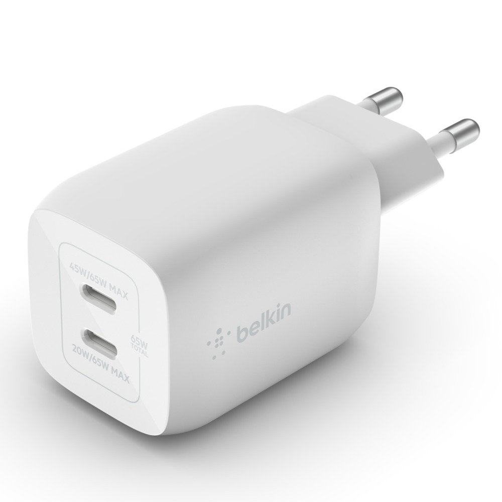 Cargador Pared Belkin Wch013vfwh Doble Usb-C Gan Boost Charge Pro 65w (45w+20w)