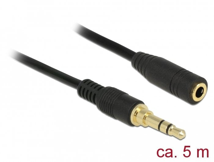 Delock Klinkenverlängerungscable 3,5 Mm 3 Pin Stecker Zu Buchse 5 M Schwarz