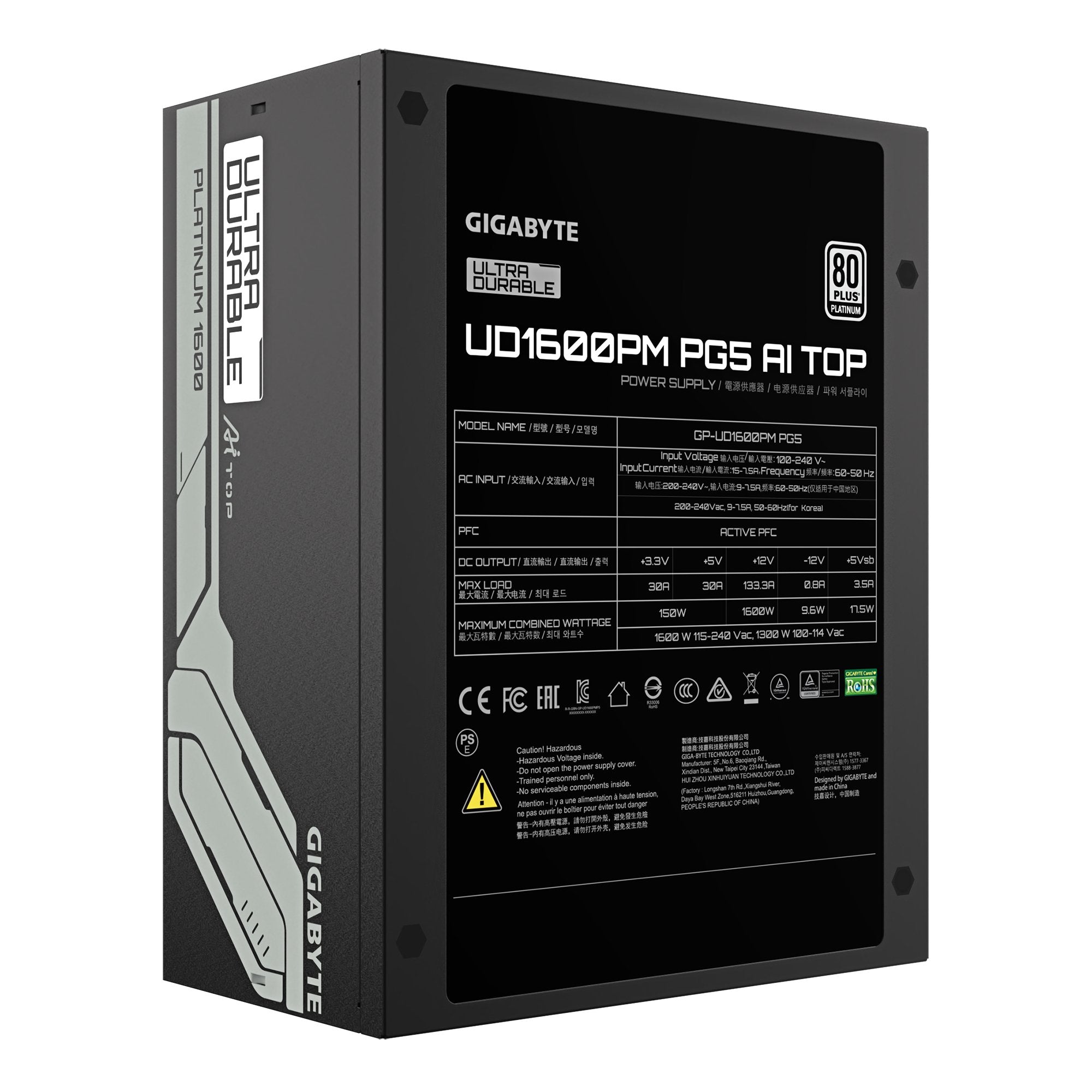EAN 4719331555047 - GIGABYTE UD1600PM PG5 AI TOP unidad de fuente de alimentación 1600 W 20+4 pin ATX Negro imagen 4