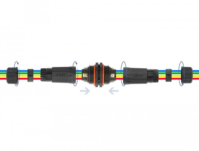 Delock Cableverbinder Für Aussenbereich 4 Pin, Ip68 Wasserdicht, Schraubbar, Cabledurchmesser 4,5 - 7,5 Mm Schwarz