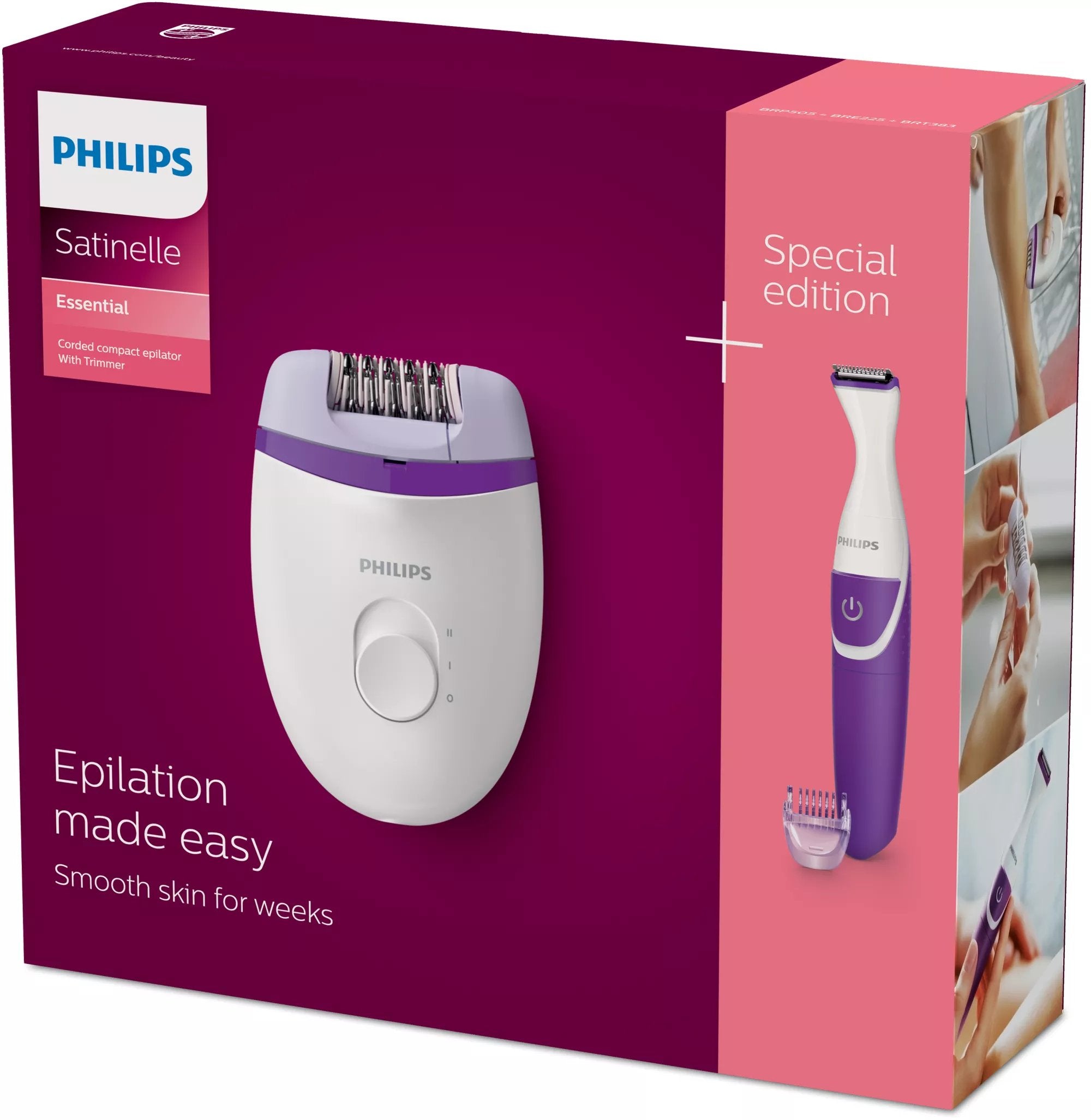 EAN 8710103905707 - Philips Satinelle Essential BRP505/00 depiladora Violeta, Blanco imagen 2