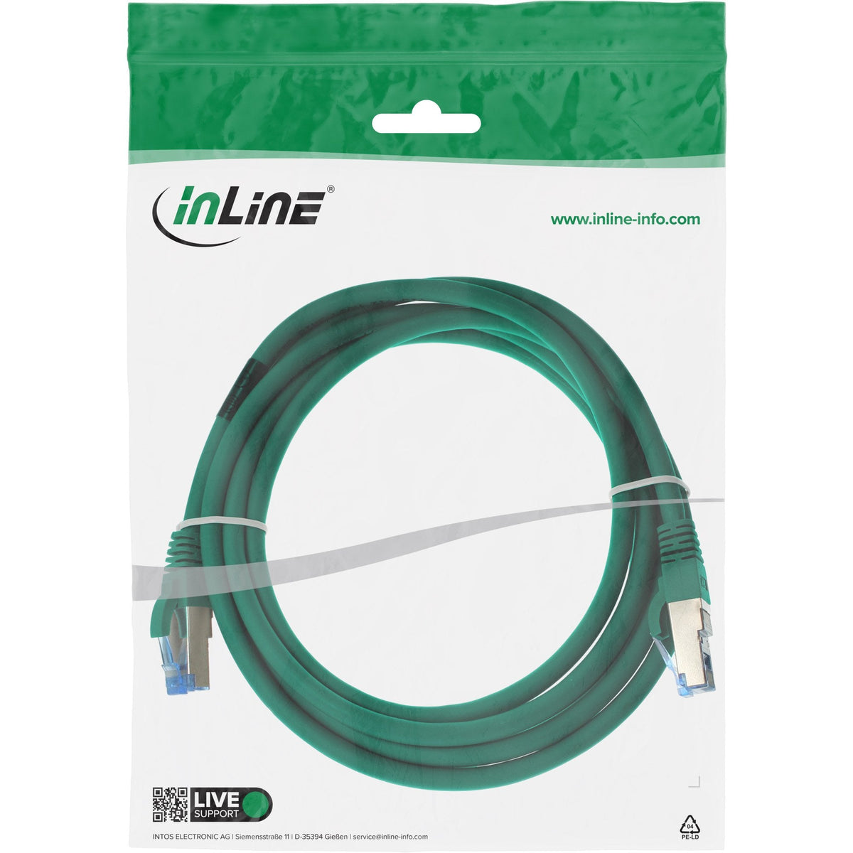 Cable De Red Inline S/Ftp Pimf Cat.6a Libre De Halógenos 500mhz Verde 0.5m