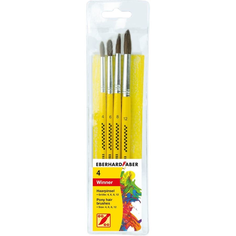 Eberhard Faber Winner Pack Con 4 Pinceles De Pelo Poni Tamaños 4, 6, 8, 12 - Virola De Aluminio