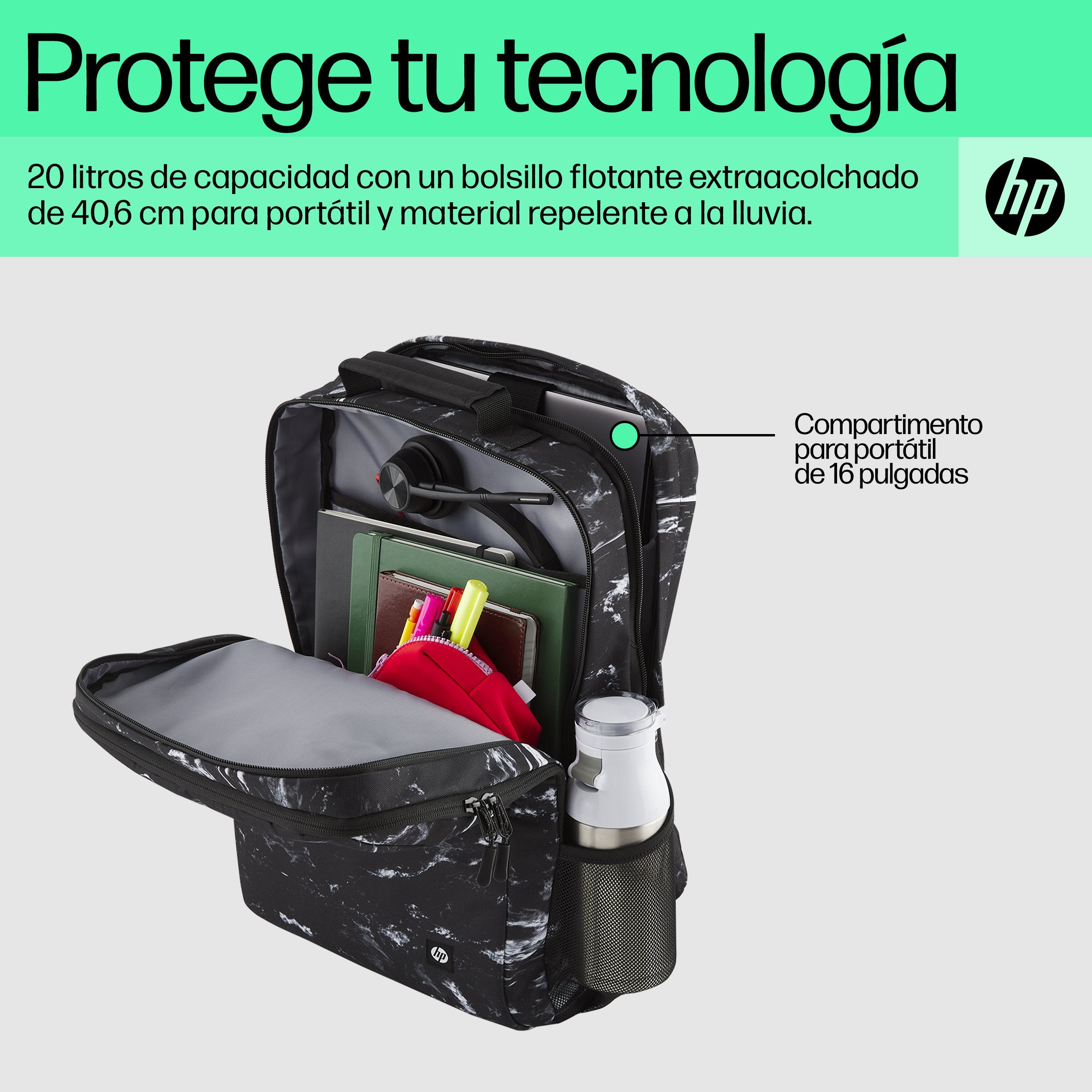 EAN 0197192501252 - HP Campus XL Marble Stone Backpack 40,9 cm (16.1") Negro, Gris imagen 7