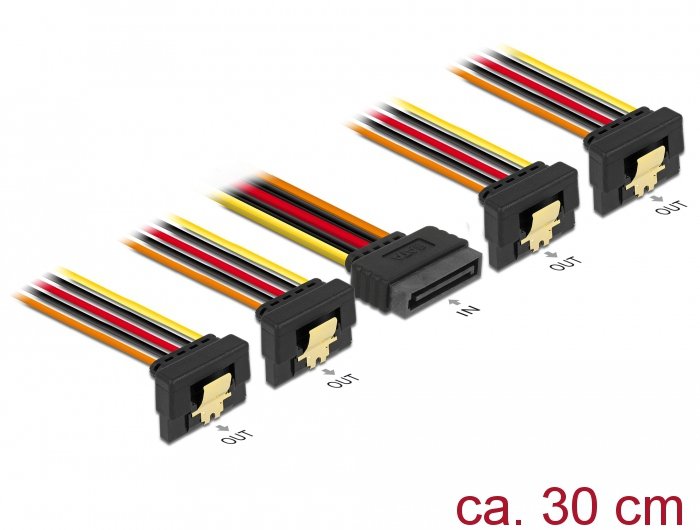 Delock 60167 Cable De Alimentación Interna 0,3 M 0,3 M, Sata De 15 Pines, 4 X Sata De 15 Pines, Macho, Hembra, Oro