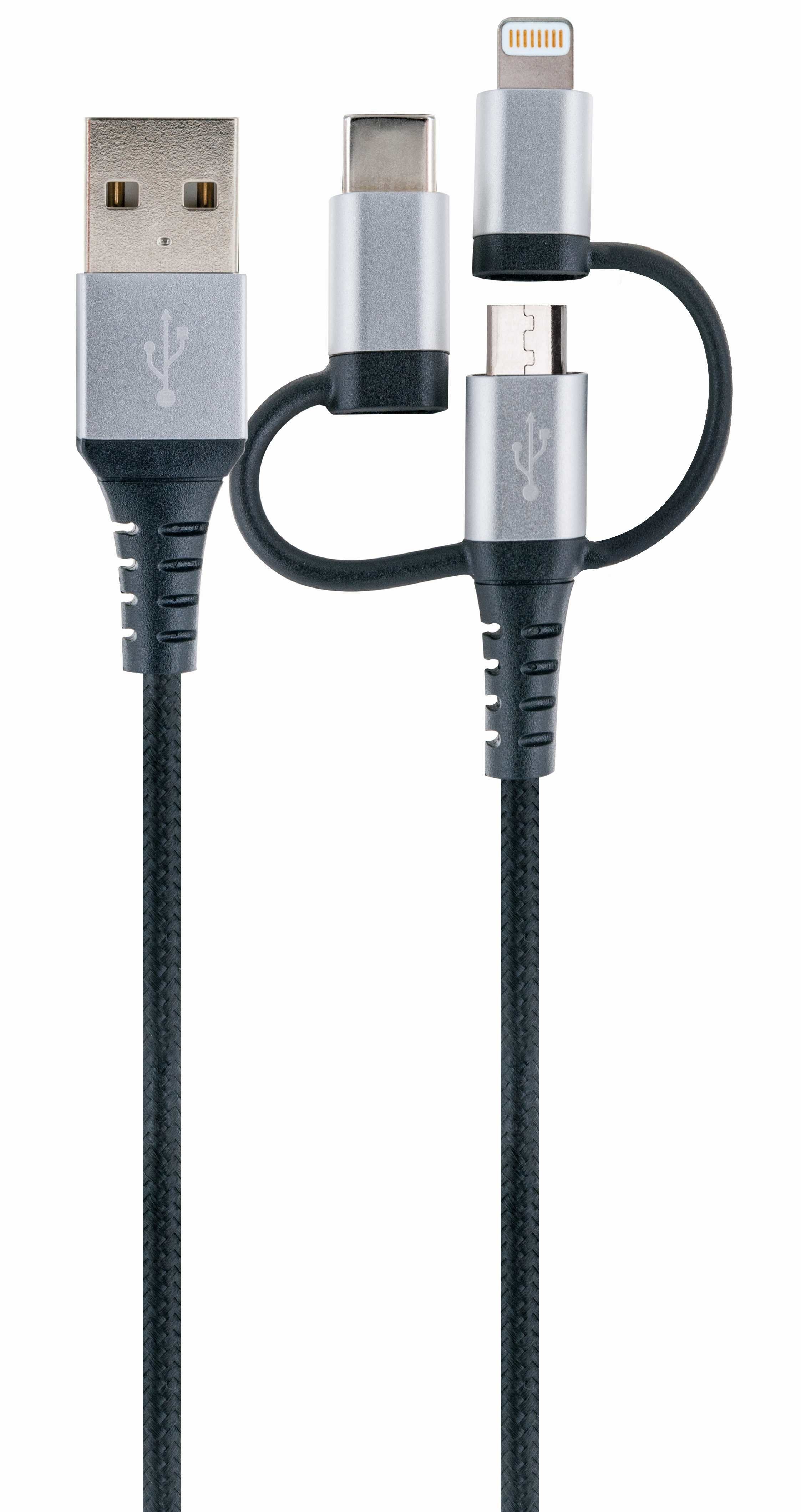 Schwaiger Carga Y Sincronización Universal 3 En 1 Negro / Plateado 1,5 M