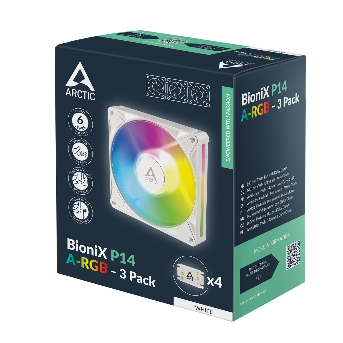 Ventilador Pc Arctic Bionix P14 A-Rgb (Blanco Blanco, Pack De 3, 140 Mm) Acfan00342a
