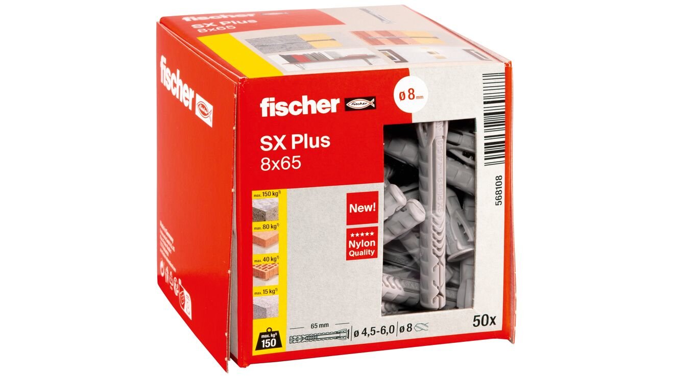 EAN 4048962480887 - Fischer 568108 tornillo de anclaje y taco 50 pieza(s) Anclaje de expansión 65 mm imagen 2