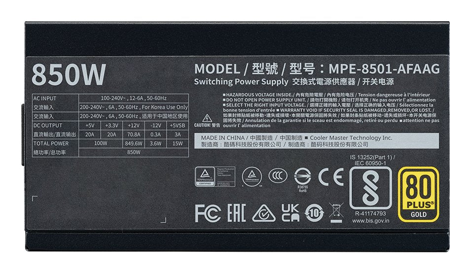 Fuente Alimentacion Cooler Master 850w Mwe Gold 850 V2 Atx3.1 (Mpe-8501-Afaag-3eeu)