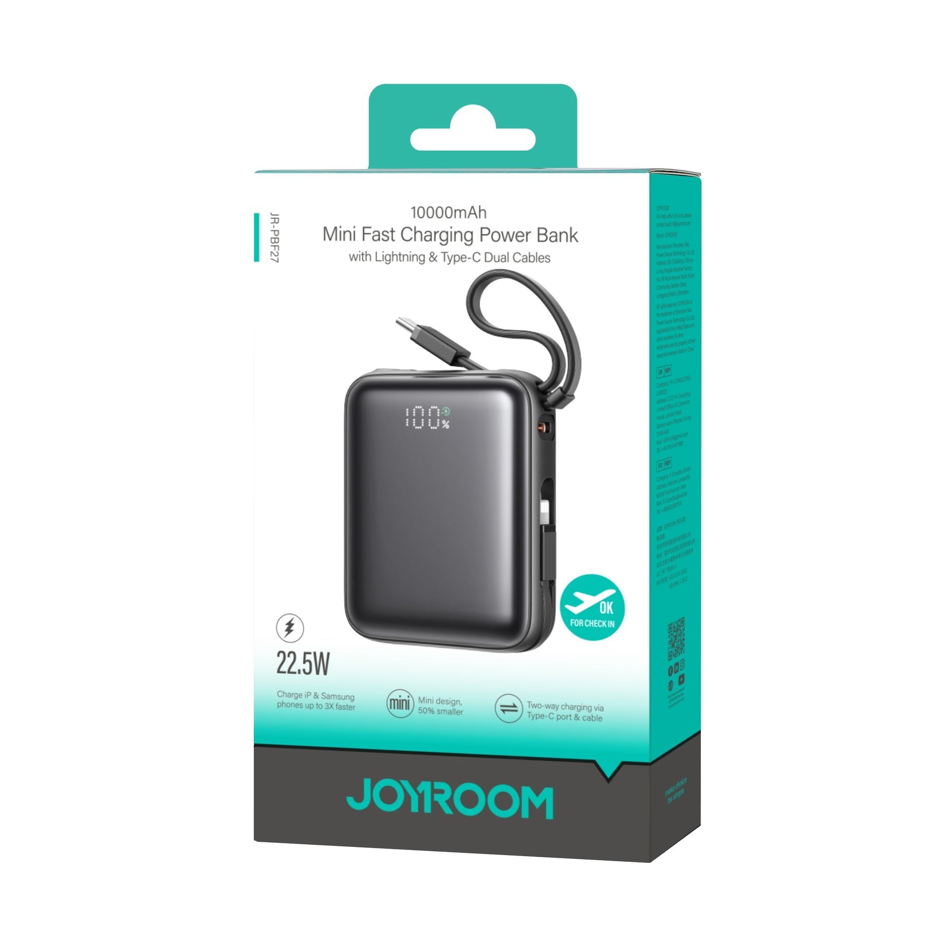 EAN 6956116745127 - JOYROOM JR-PBF27 Polímero de litio 10000 mAh Negro imagen 2