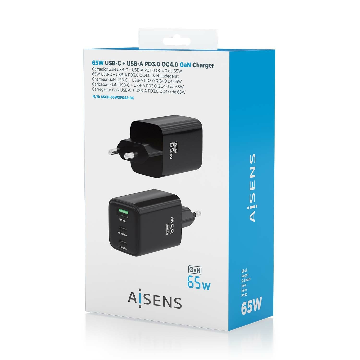 EAN 8435739901359 - AISENS ASCH-65W3P042-BK cargador de dispositivo móvil Universal Corriente alterna Carga rápida Interior imagen 6