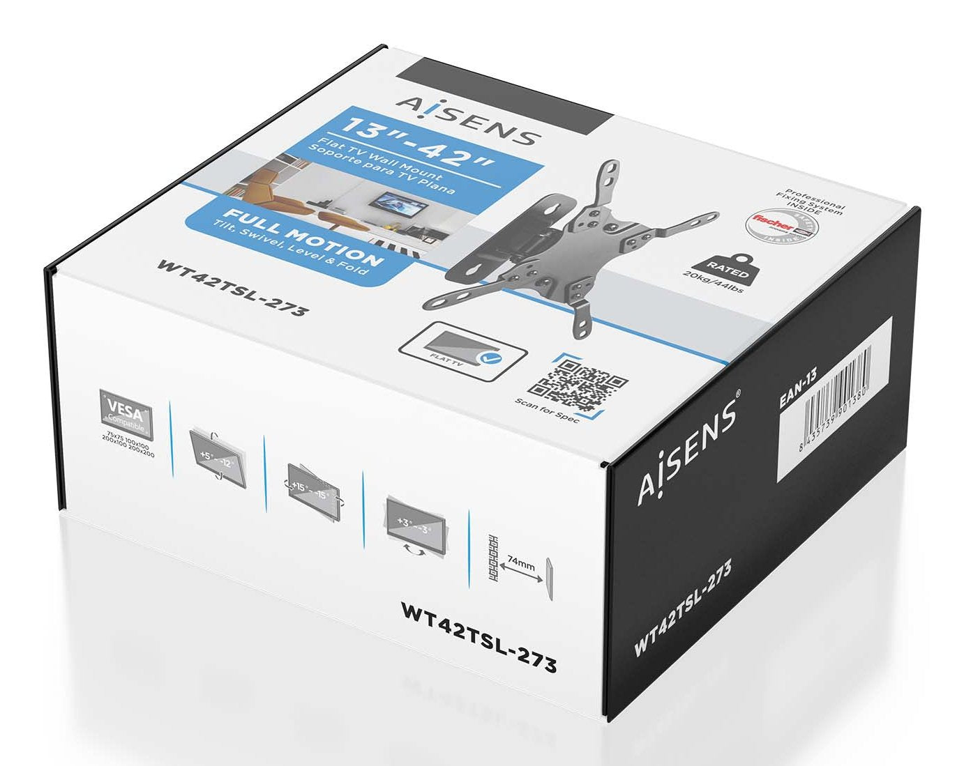 Aisens Soporte Eco Giratorio, Inclinable Y Nivelable Para Monitor/Tv 20kg (1 Pivote) De 13-42, Negro