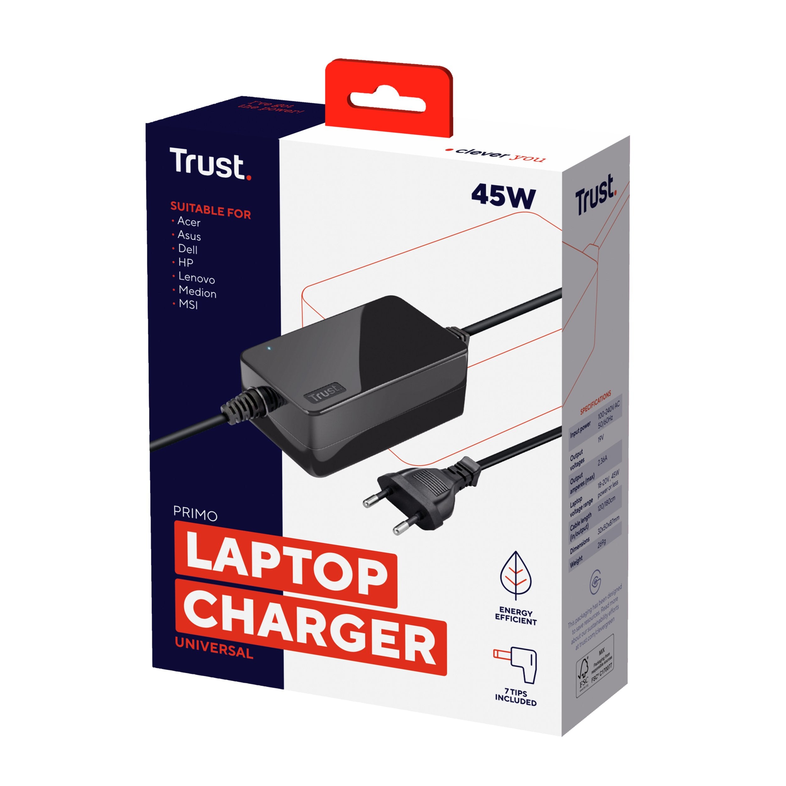 EAN 8713439219043 - Trust Primo adaptador e inversor de corriente Interior 45 W Negro imagen 3
