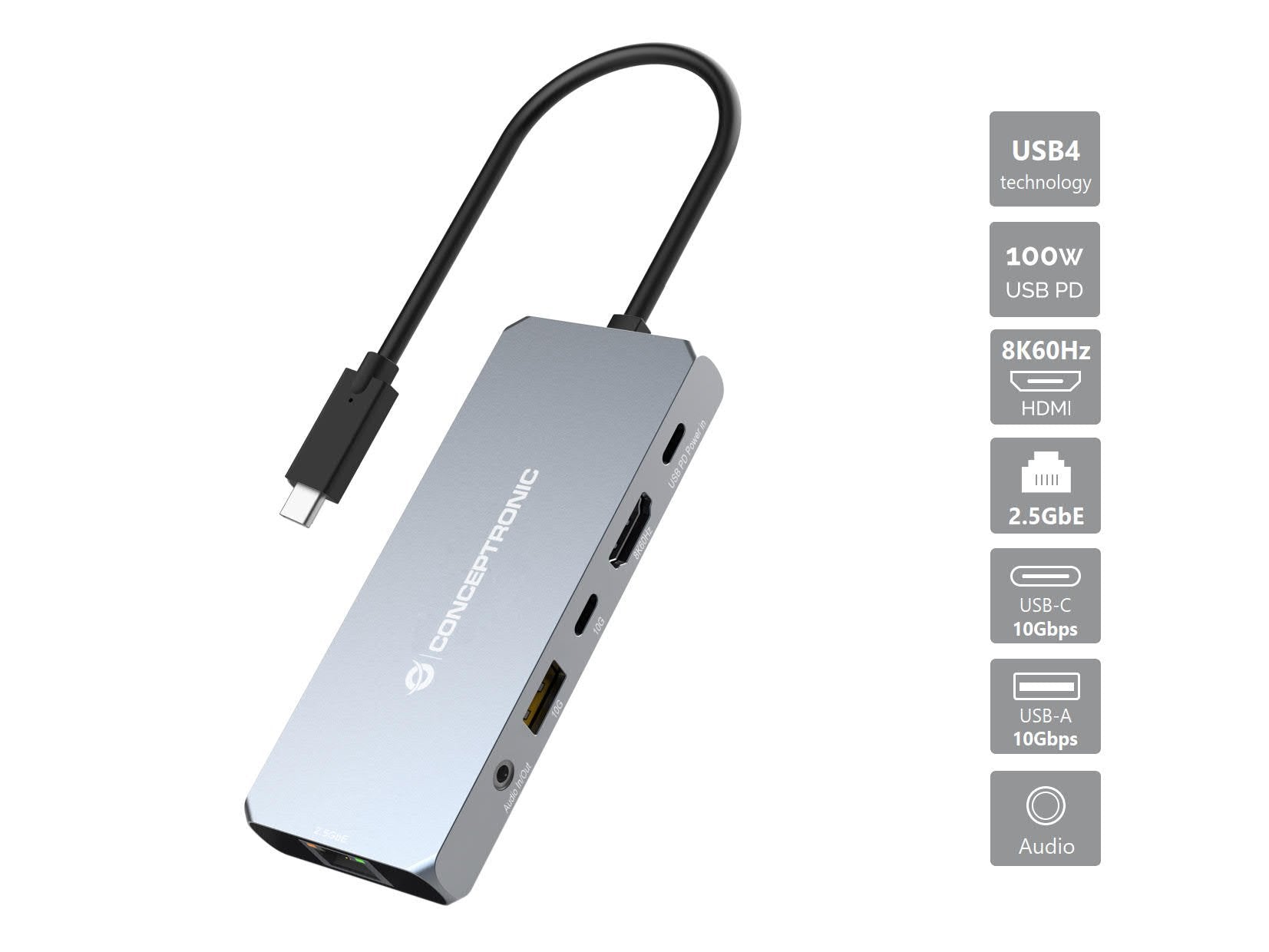 EAN 4015867231388 - Conceptronic DONN22G base para portátil y replicador de puertos Alámbrico USB 3.2 Gen 2 (3.1 Gen 2) Type- imagen 8