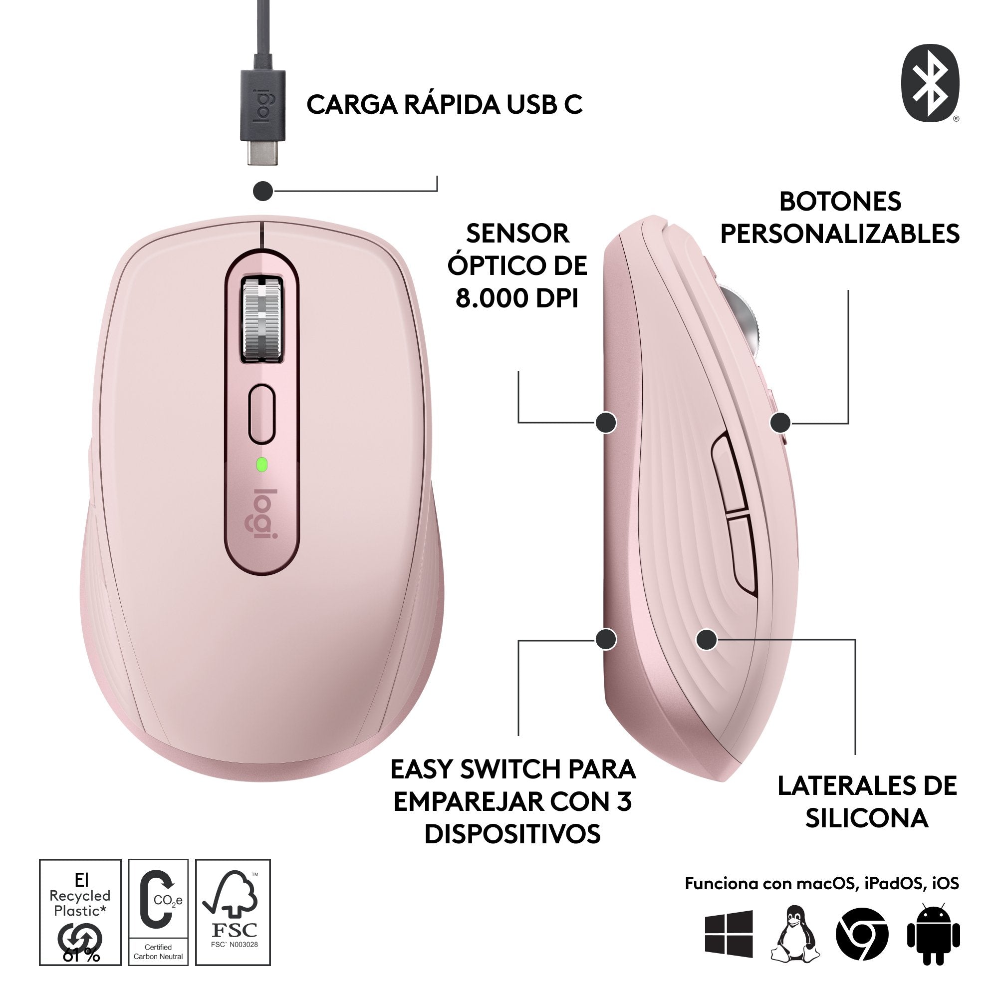 EAN 5099206111714 - Logitech 910-006931 ratón Oficina mano derecha RF Wireless + Bluetooth Laser 8000 DPI imagen 14
