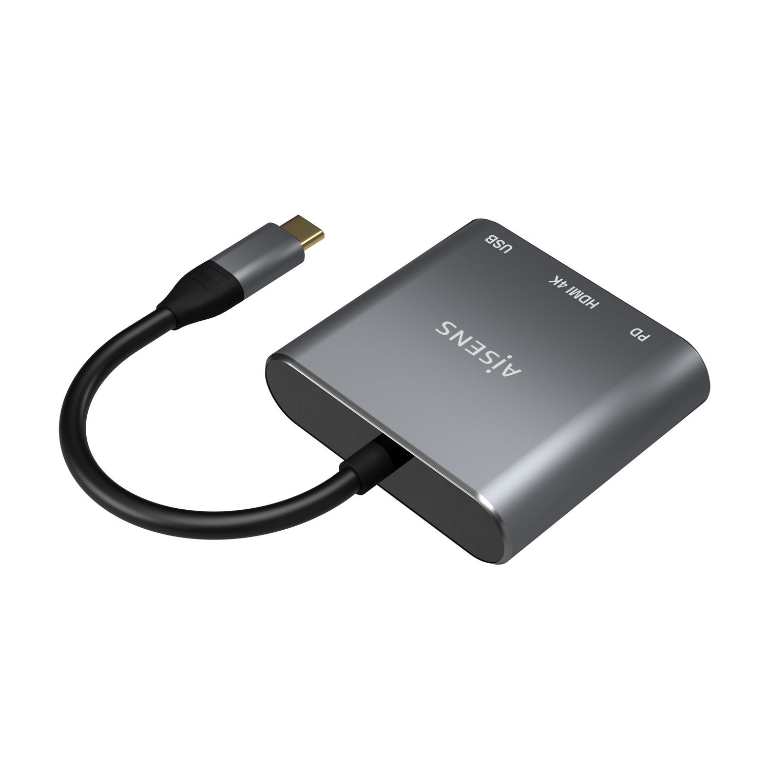 Aisens Conversor Usb-C A Hdmi/Usb-C/Tipo A Usb 3.0, 3 En 1 - 15cm - Gris