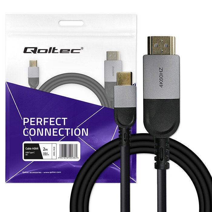 EAN 5901878504384 - Qoltec 50438 adaptador de cable de vídeo 2 m USB Tipo C HDMI Negro imagen 8