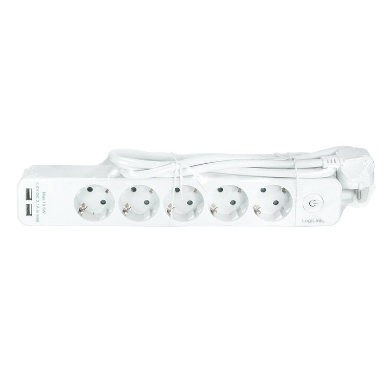Regleta De Enchufes Logilink De 5 Vías, 1,5 M 2xusb 5v/2,1a Máx.