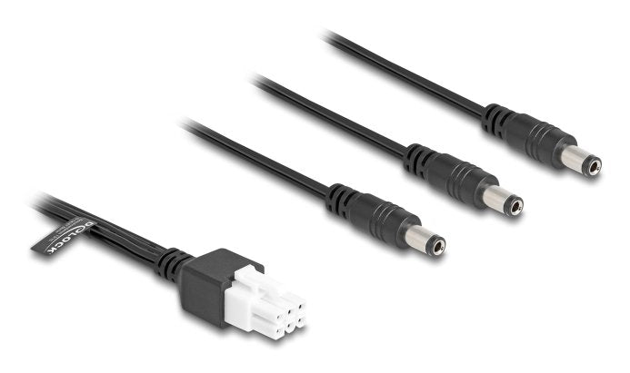 Delock Cable Mini-Fit 4,2 Mm 6 Pin Stecker Zu 3 X Dc 5,5 X 2,5 Mm Stecker Schwarz